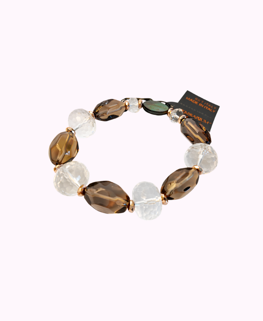 Bracciale Gemmarium in Quarzo Fumé con Cristalli ed Ematite