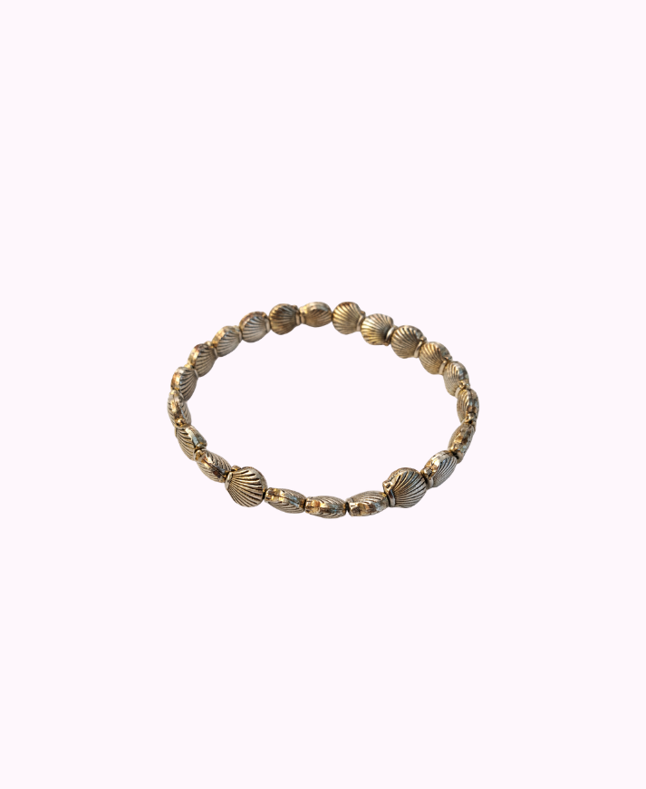 Bracciale Elasticizzato con Sfere Conchiglia in Metallo Placcato Argento