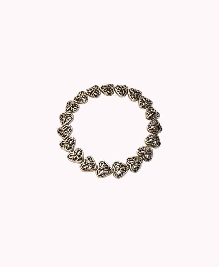 Bracciale Elasticizzato Cuori e Farfalle in Metallo Placcato Argento