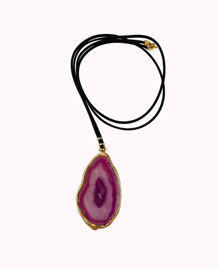 Collana con Pendente in Agata e Alcantara