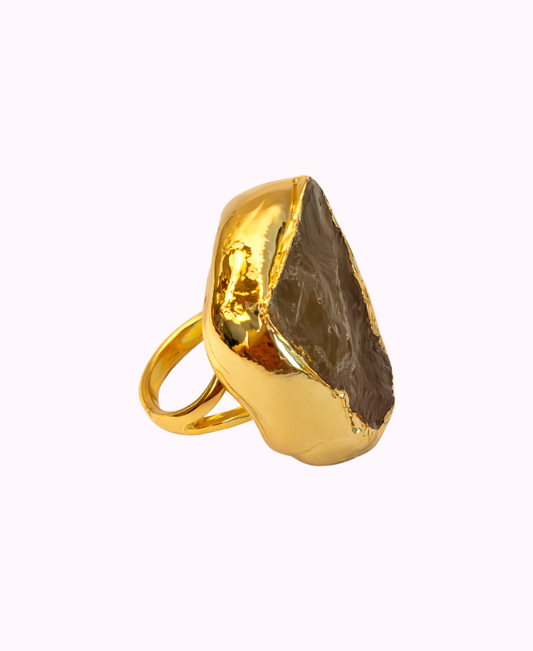 Anello Regolabile Placcato Oro con Quarzo Citrino