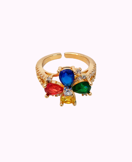 Anello in Ottone Placcato in Oro con Cristalli Francesi