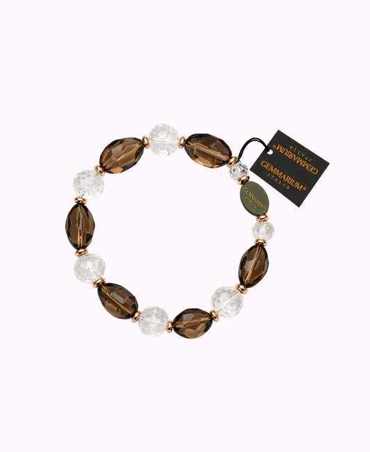 Bracciale Gemmarium in Quarzo Fumé con Cristalli ed Ematite