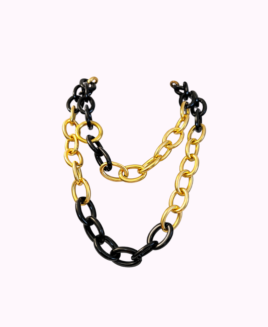 Collana Bicolore Oro e Nero in Metallo e Resina