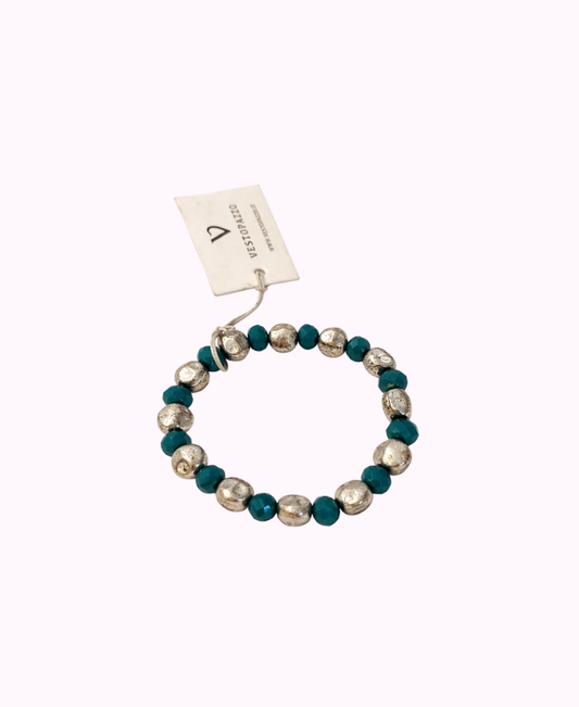 Bracciale Elasticizzato con Cristalli e Pepite in Metallo Placcate Argento