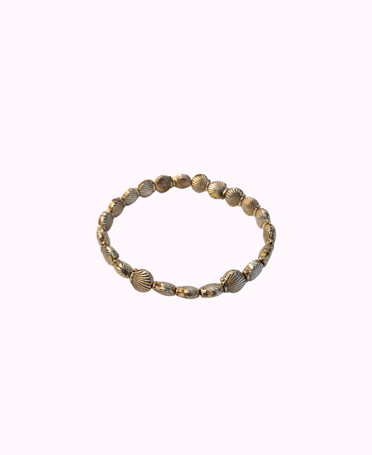 Bracciale Elasticizzato con Sfere Conchiglia in Metallo Placcato Argento