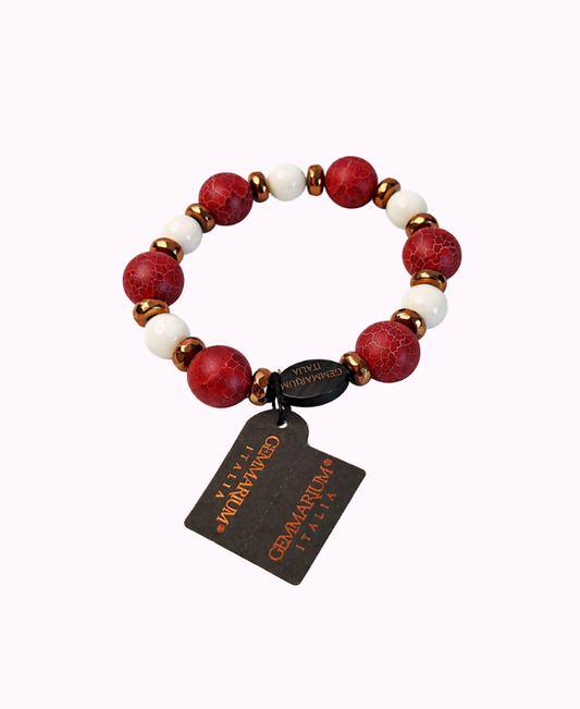 Bracciale Gemmarium in Agata Bianca e Rossa con Ematite