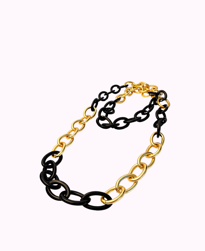 Collana Bicolore Oro e Nero in Metallo e Resina
