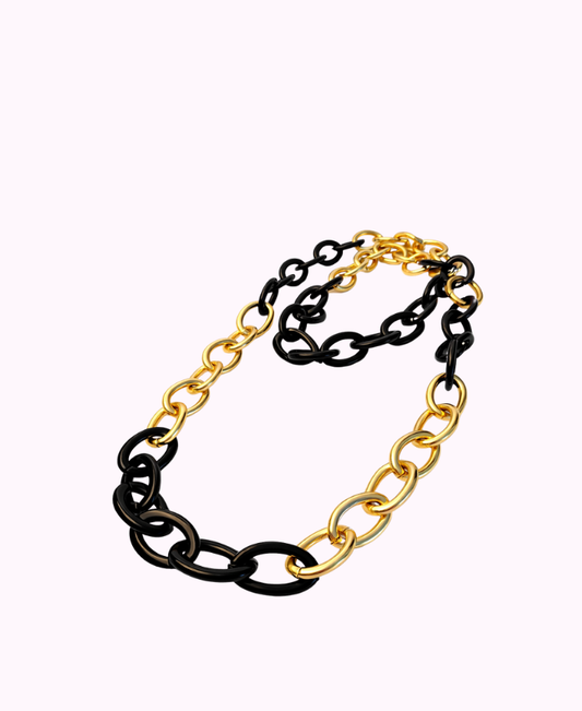 Collana Bicolore Oro e Nero in Metallo e Resina