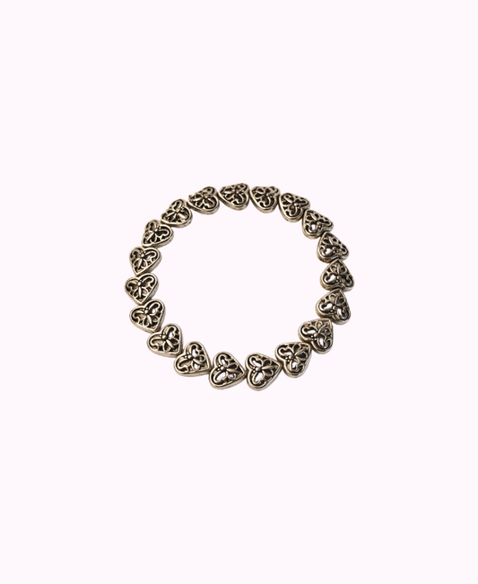 Bracciale Elasticizzato Cuori e Farfalle in Metallo Placcato Argento