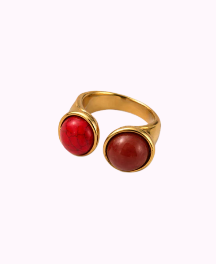 Anello Contrarié in Ottone Placcato in Oro con Pietre Naturali