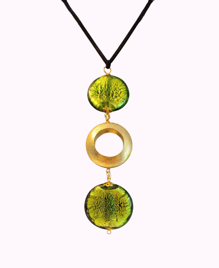 Collana con Pendente in Vetro di Murano e Ottone