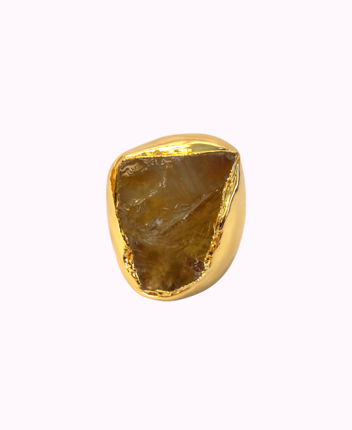 Anello Regolabile Placcato Oro con Quarzo Citrino