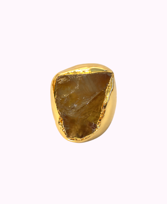 Anello Regolabile Placcato Oro con Quarzo Citrino