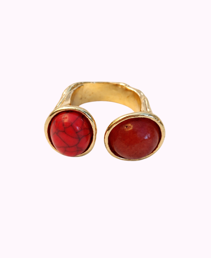 Anello Contrarié in Ottone Placcato in Oro con Pietre Naturali