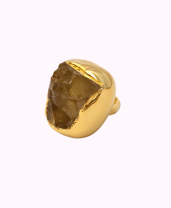Anello Regolabile Placcato Oro con Quarzo Citrino