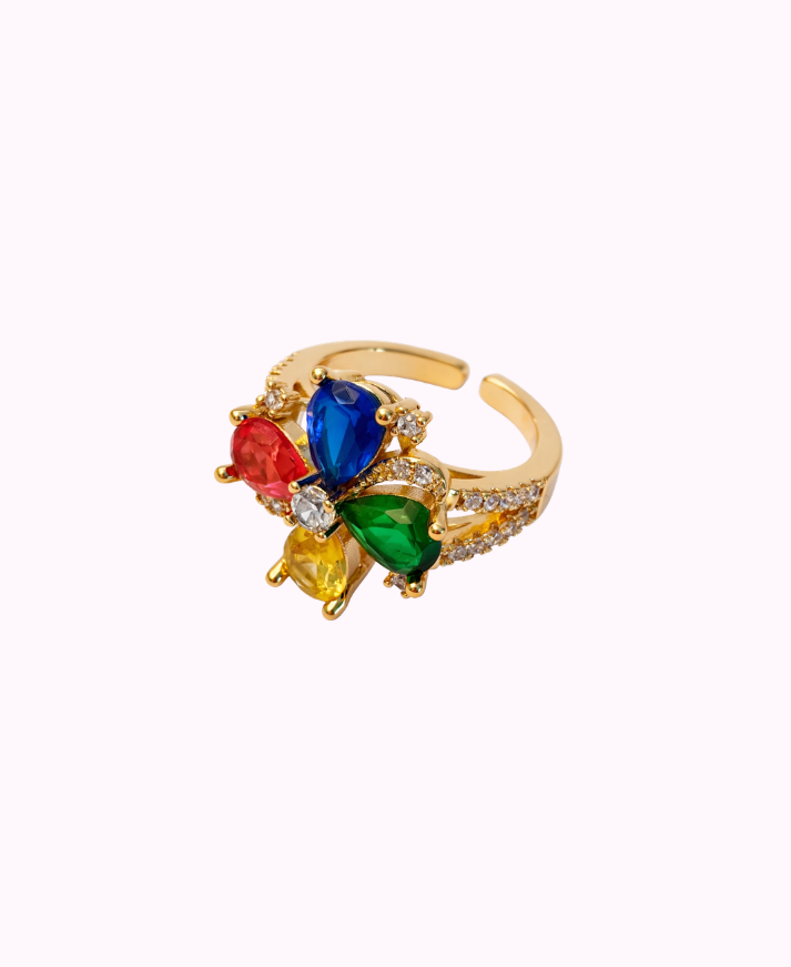 Anello in Ottone Placcato in Oro con Cristalli Francesi