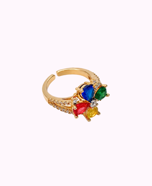 Anello in Ottone Placcato in Oro con Cristalli Francesi