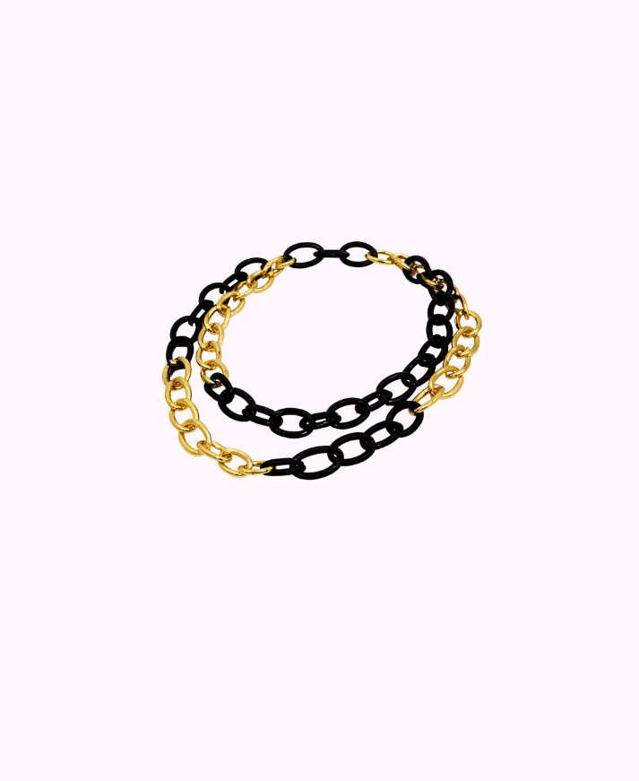 Collana Bicolore Oro e Nero in Metallo e Resina