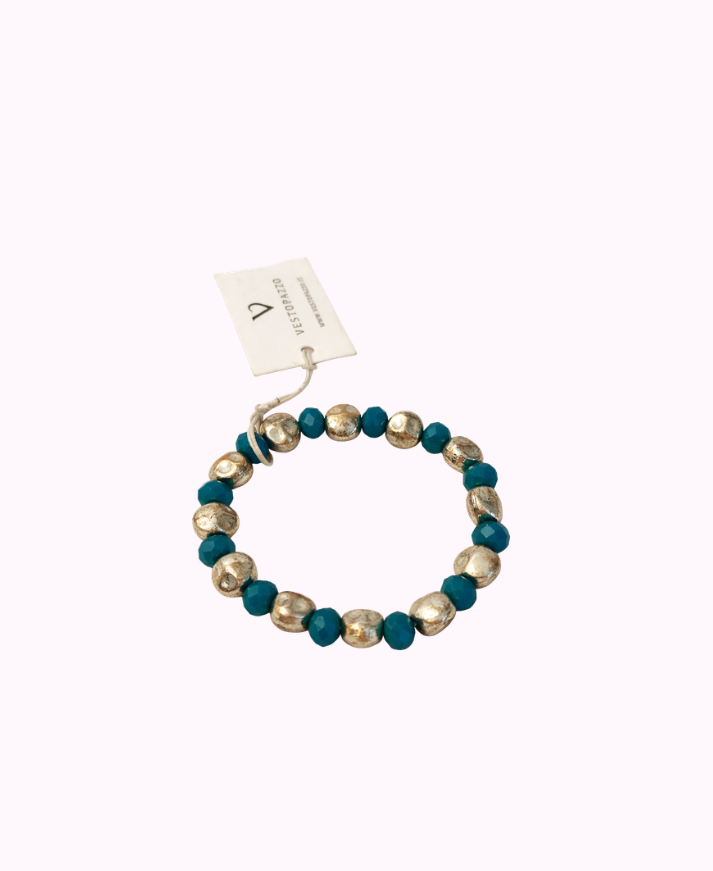 Bracciale Elasticizzato con Cristalli e Pepite in Metallo Placcate Argento