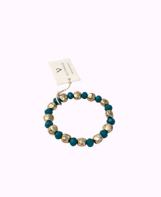 Bracciale Elasticizzato con Cristalli e Pepite in Metallo Placcate Argento
